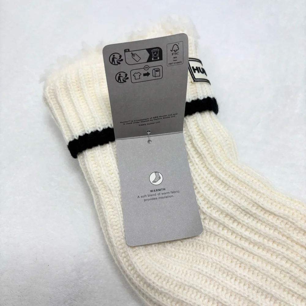 Hunter Cream Cable Knit Socks with Striped Cuff‎ ONe Size Fits Most